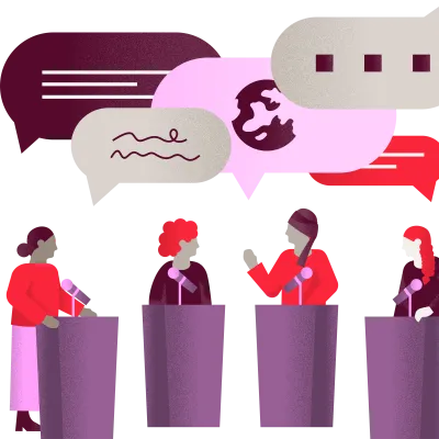 An illustration representing Richard von Weizsäcker Fellows in discussion about global issues